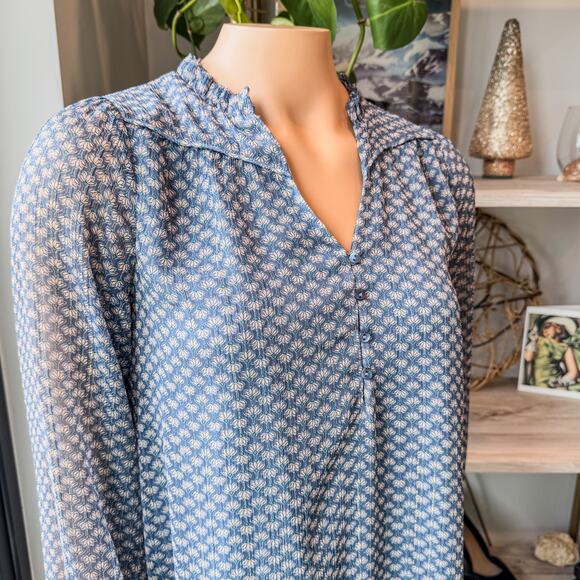 Maison 123 Paris, Blue/Grey Printed Macha Day Dress-Light Puff Sleeve-Size XS/34 - Picture 2 of 9